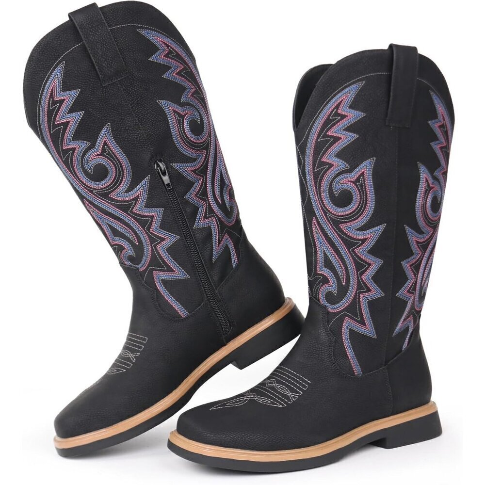 Brand New  Women's Black Leather   Western Cowgirl Mid Calf Boots